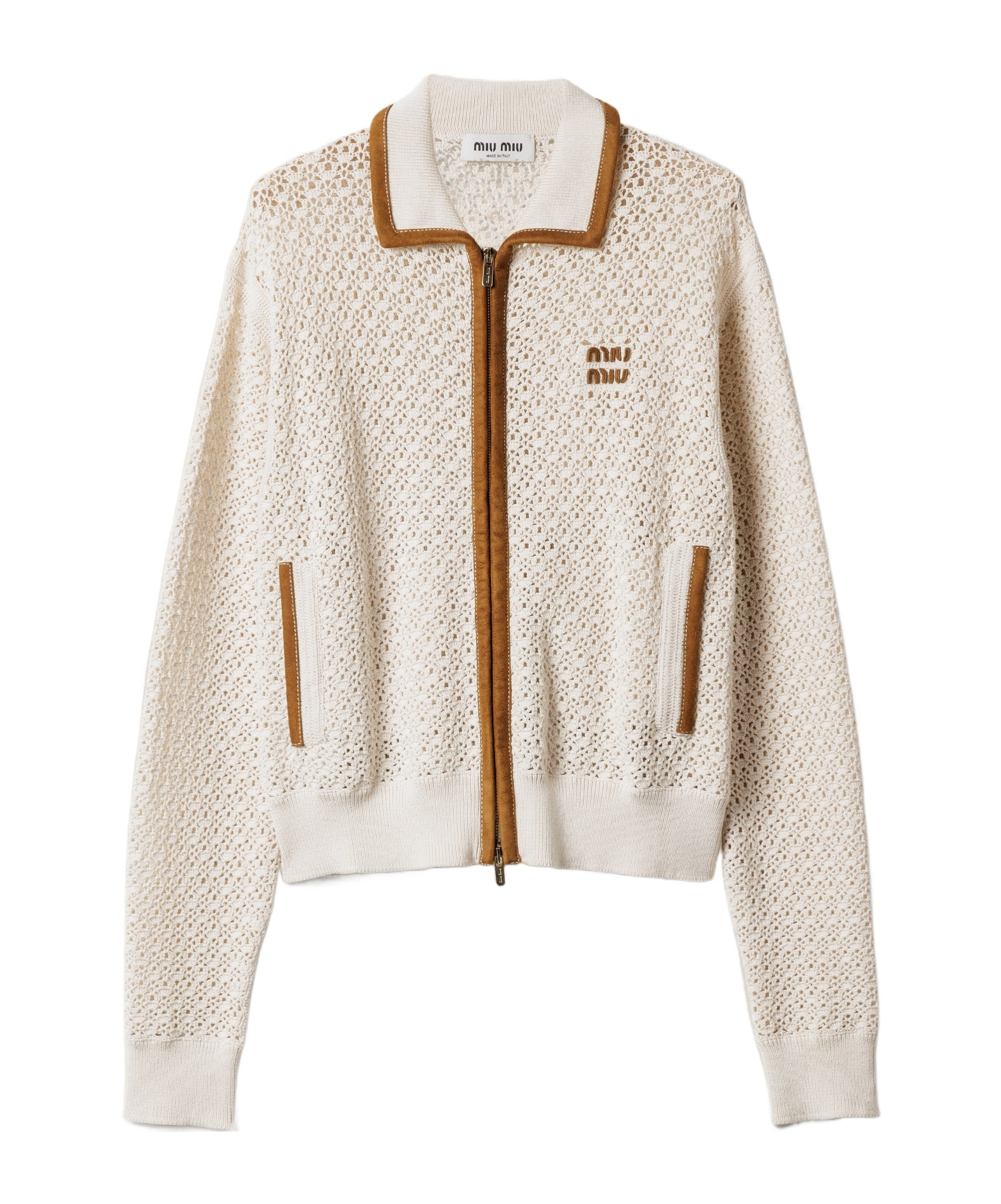 Miu Miu Cotton And Suede Cardigan In Gray