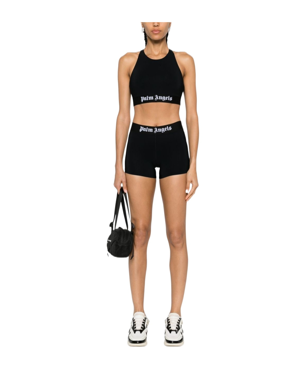 Palm Angels Logo Sport Top Black White In Black
