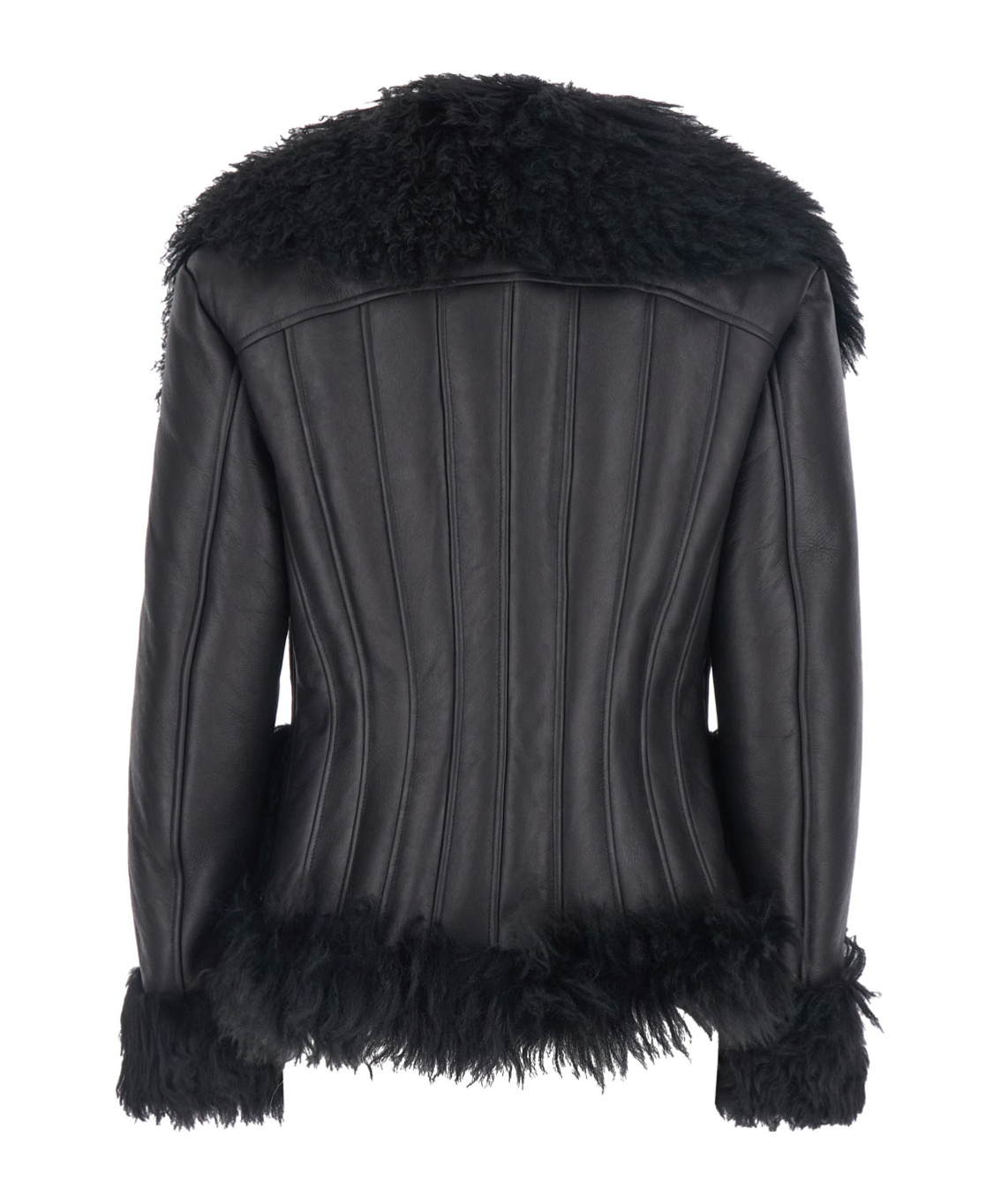 Blumarine Black Shearling Jacket With Wide Revers And Front Snap Button Closure In Leather And Fur Woman In Black