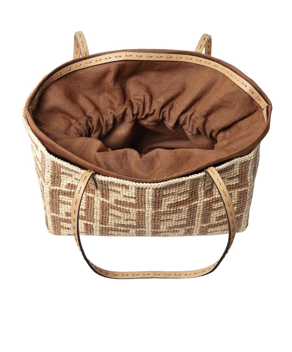 Shop Fendi Beige Ff Raffia Crochet Shopper
