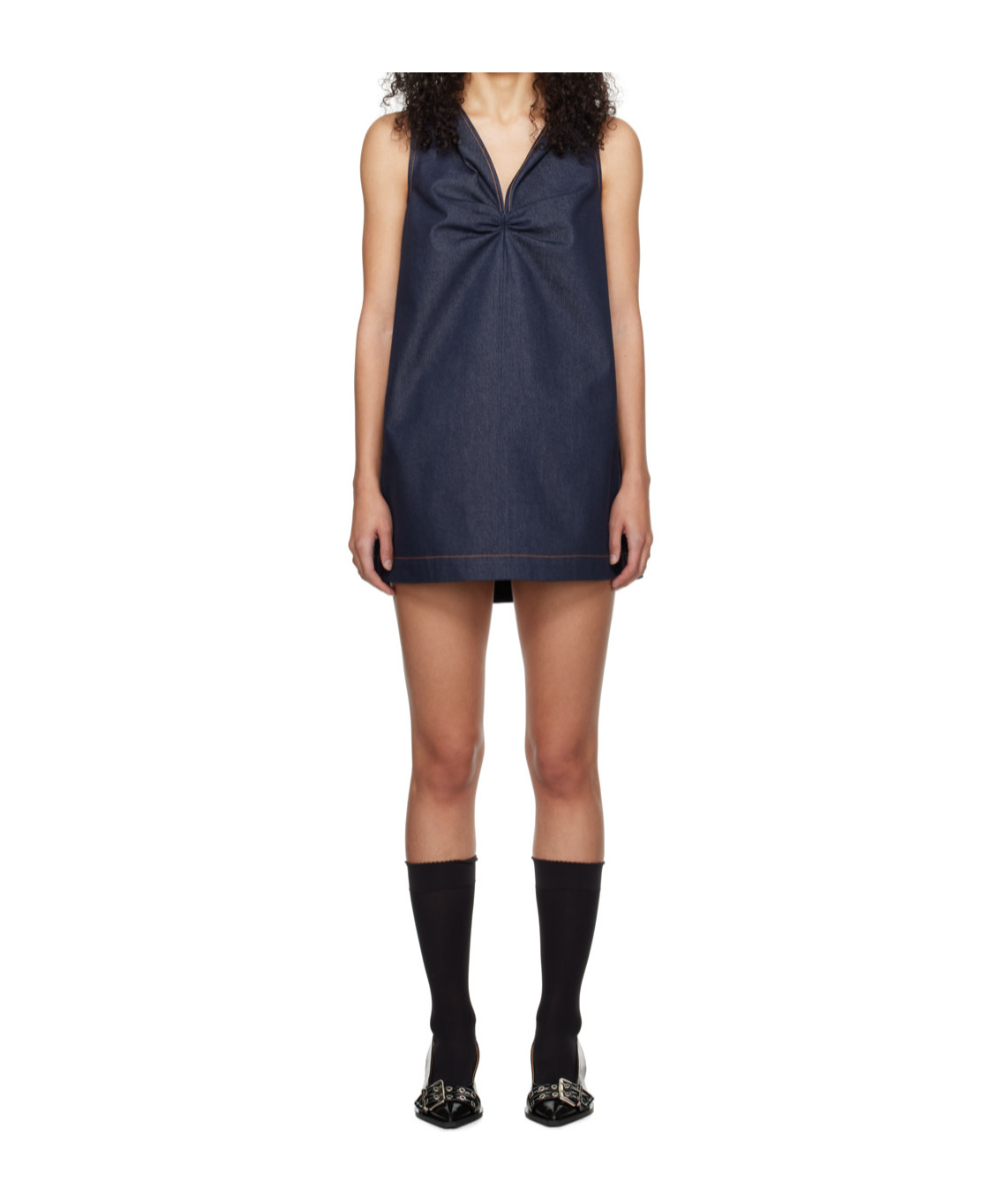 WE11 DONE HOODED DENIM MINI DRESS