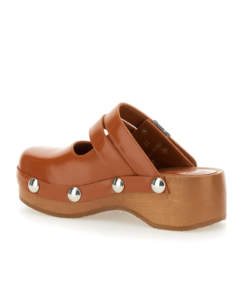 Philosophy Di Lorenzo Serafini 'mary Jane' Brown Mules With Wooden Sole In Brown