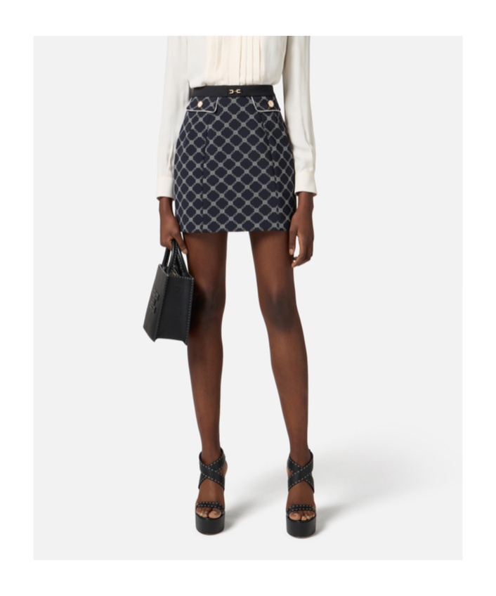 Elisabetta Franchi All-over Printed Mini Skirt In Black