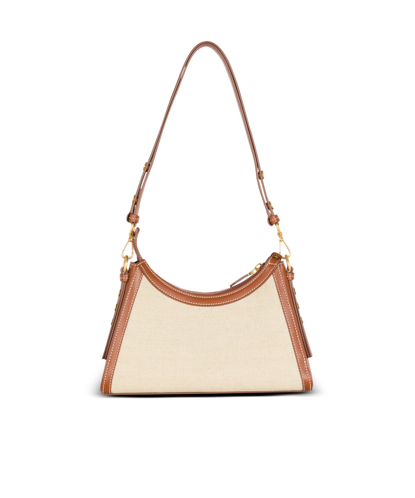 Shop Balmain B-buzz Hobo Bag In Leather And Canvas In Nude