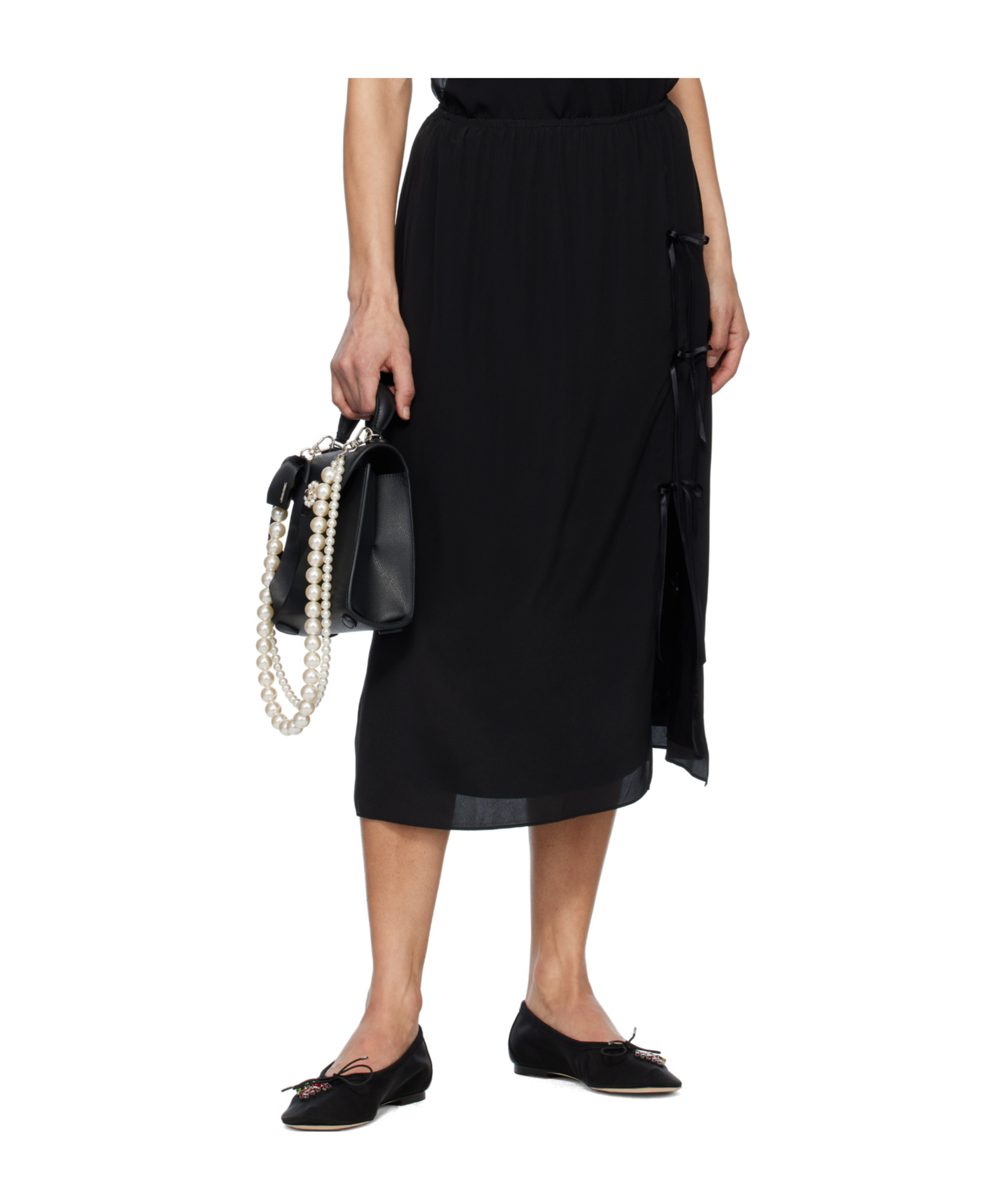 Simone Rocha Bow Slit Column Skirt In Black