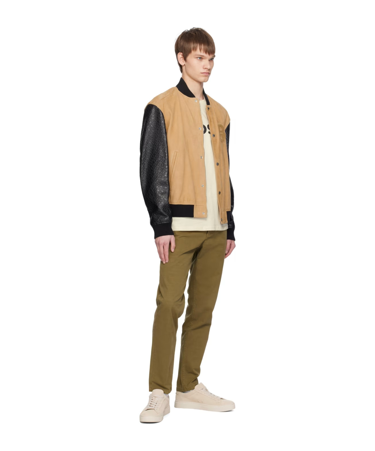 Hugo Boss Logo Long-sleeved Leather Jacket In Multicolor