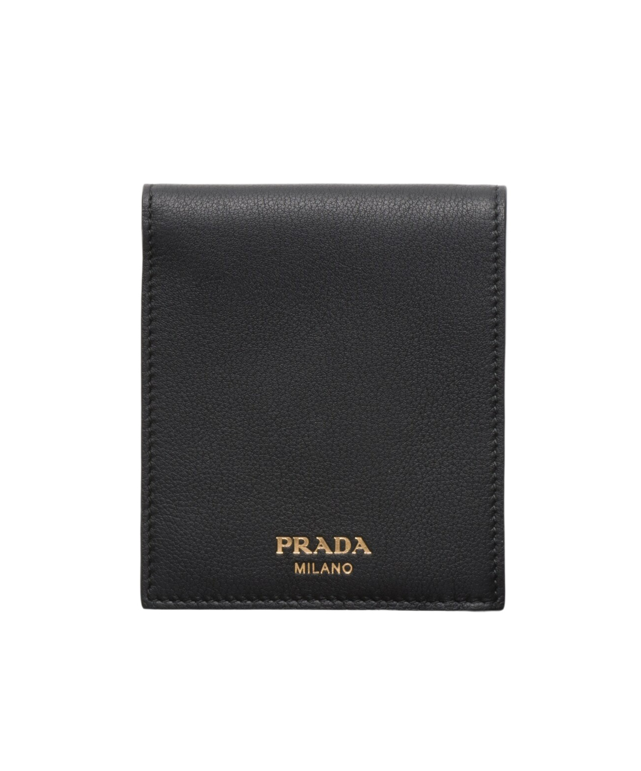 Prada Logo-stamp Bi-fold Leather Wallet In Black