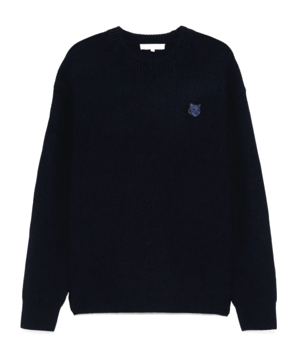 Shop Maison Kitsuné Bold Fox Head-patch Ribbed Sweater In Navy Blue