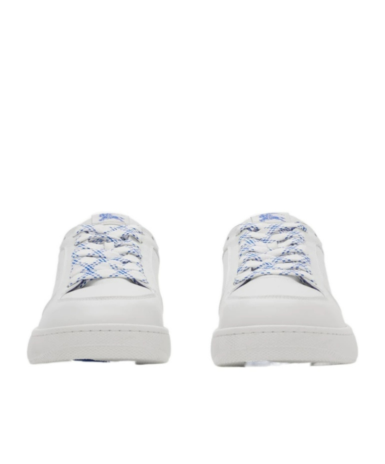 Shop Burberry Stock Leather Sneakers In White