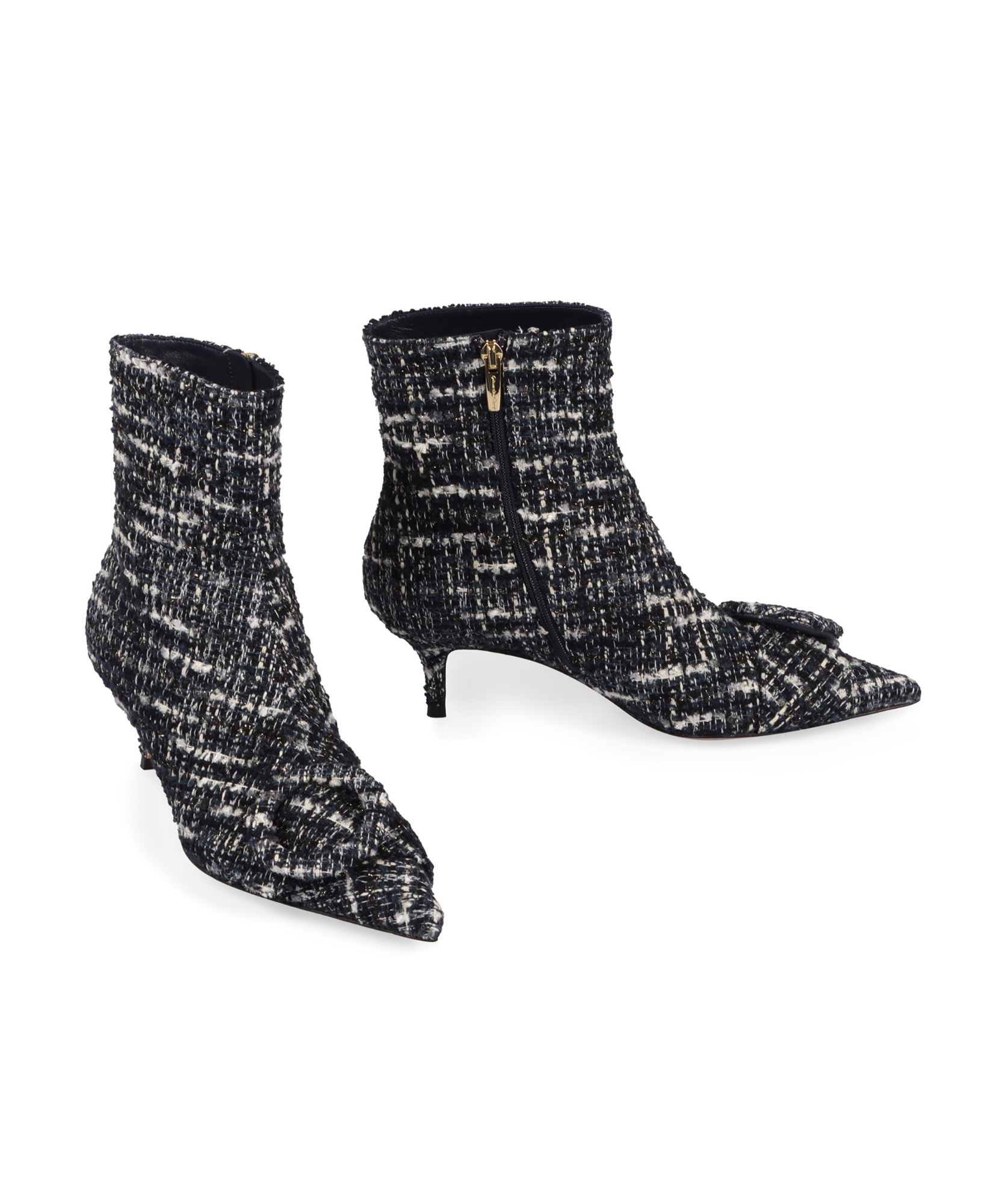 Shop Gianvito Rossi Pointed Toe Tweed Ankle Boots In Black