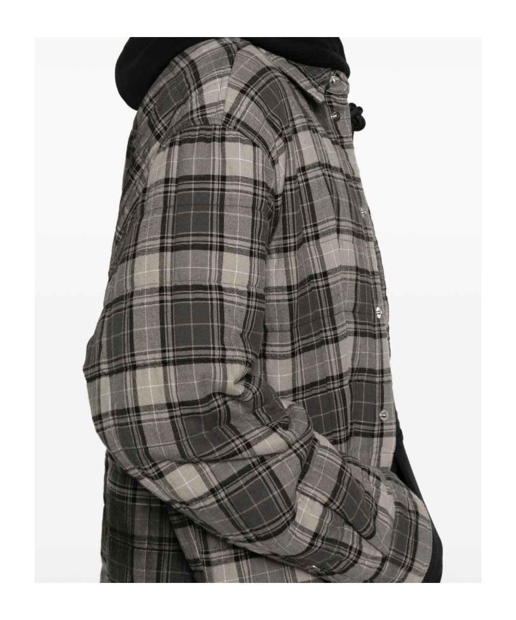 Off-white Grey Shirt With Logo Lettering On The Front And All-over Check Motif In Cotton Man In Black