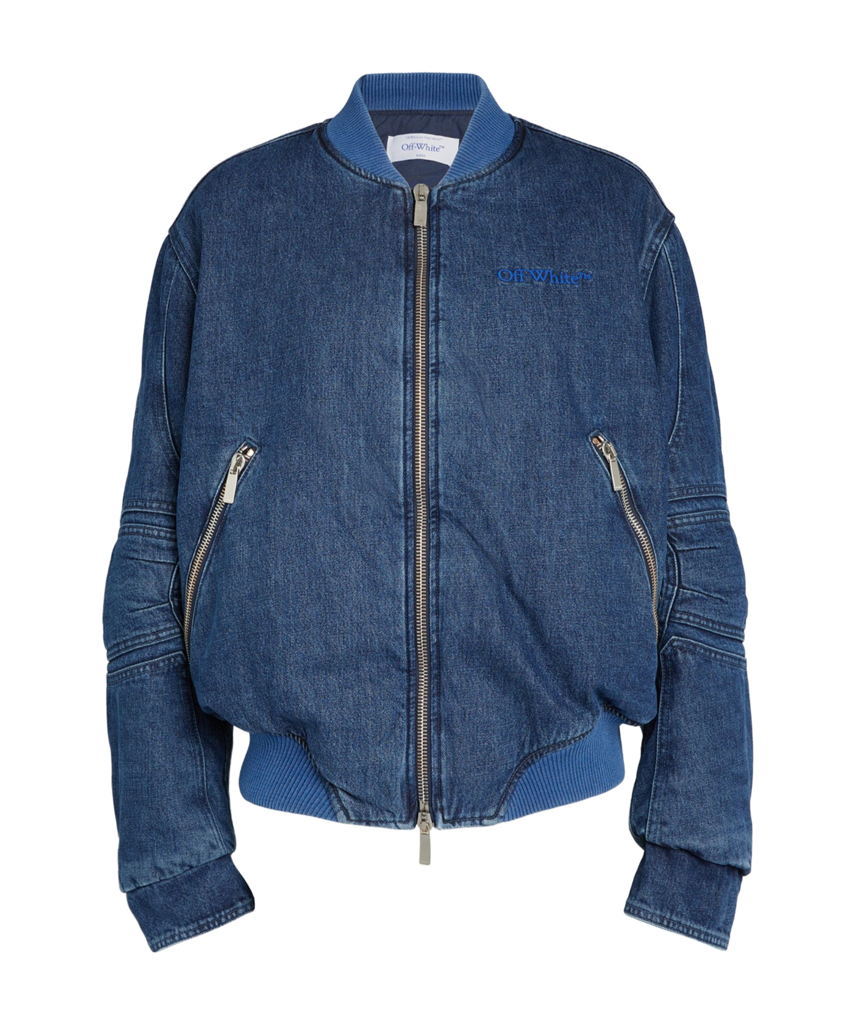 OFF-WHITE LONG-SLEEVED ZIPPER DENIM COAT