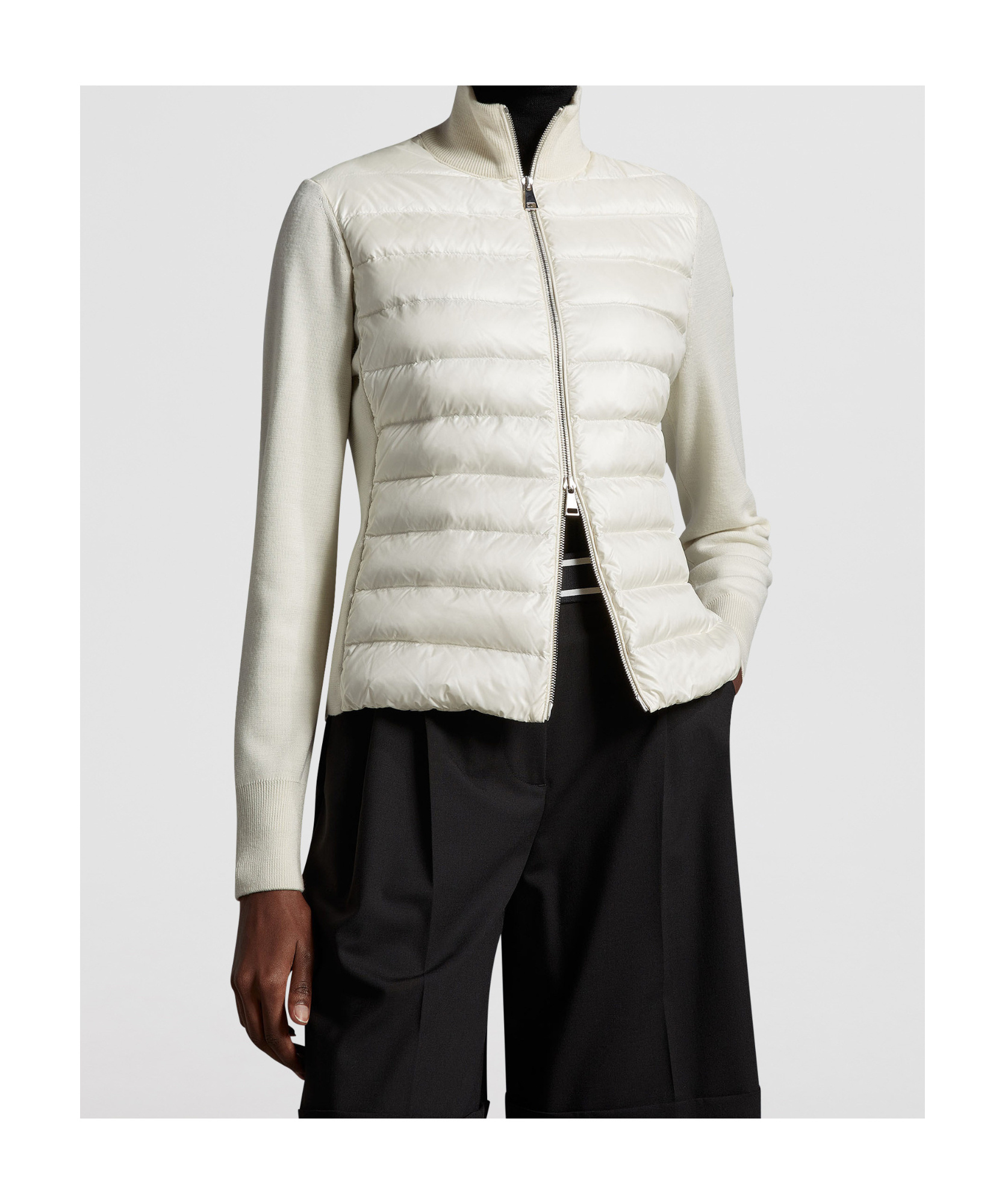 Moncler Padded Wool Zipper Down Jacket In White