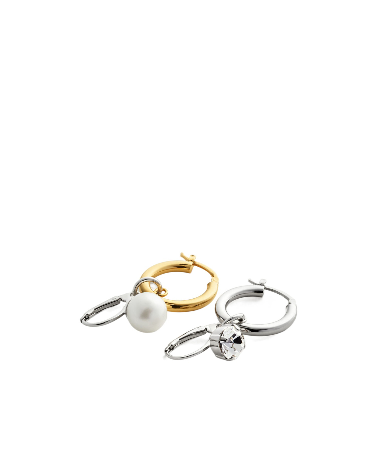 Mm6 Maison Margiela Mixed Metal Pendant Earrings With Pearl And Crystal In White