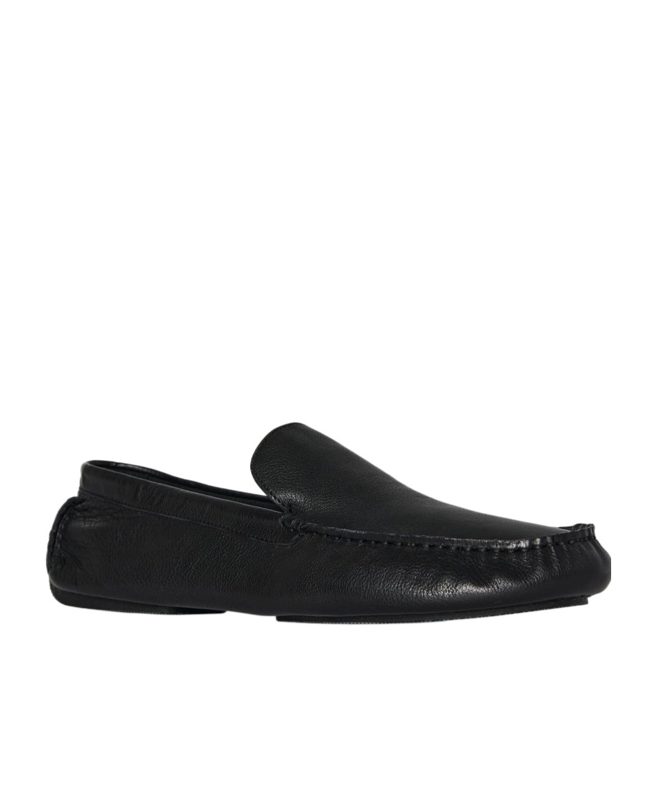 The Row Round Head Loafer Shoes In Black