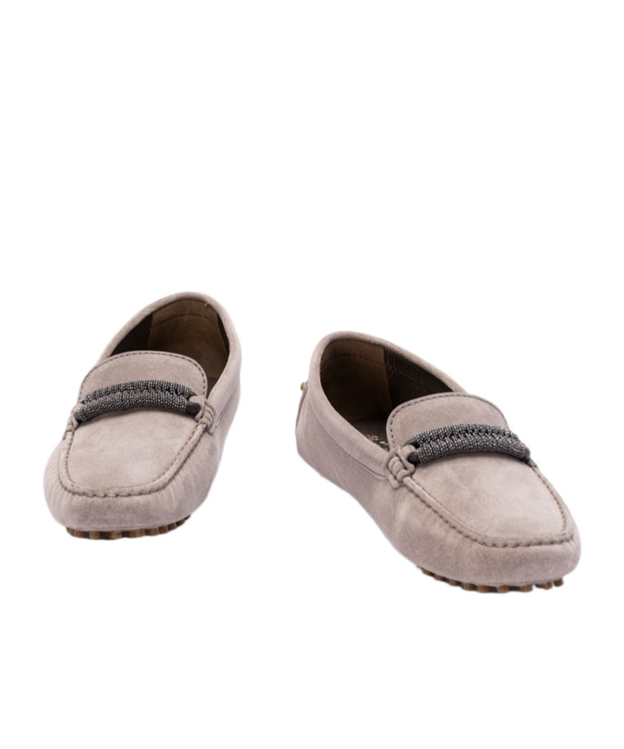Brunello Cucinelli Monili-detail Suede Loafers In Gray