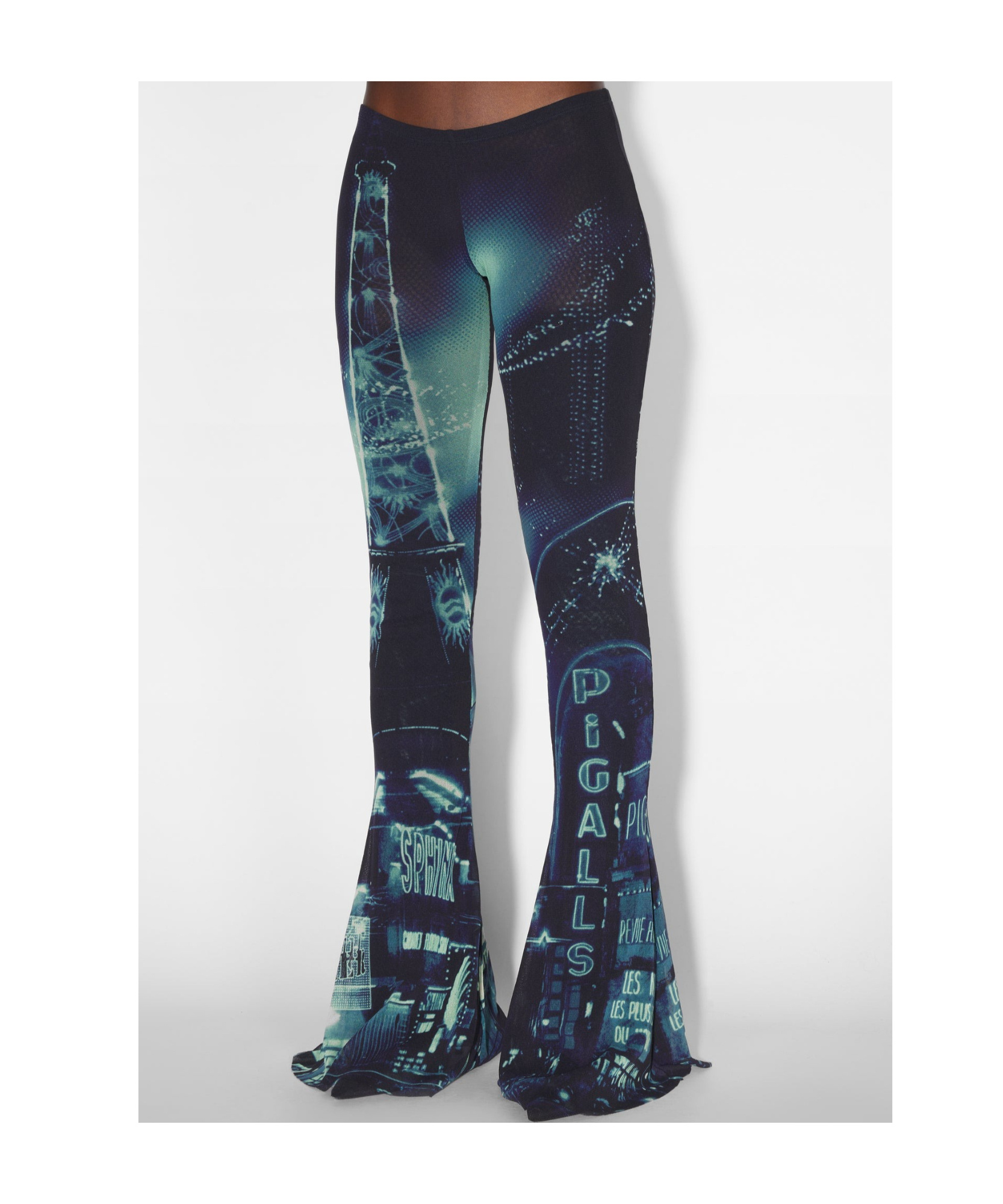 Jean Paul Gaultier Pigalle Mesh Flare Printed Trouser In Black
