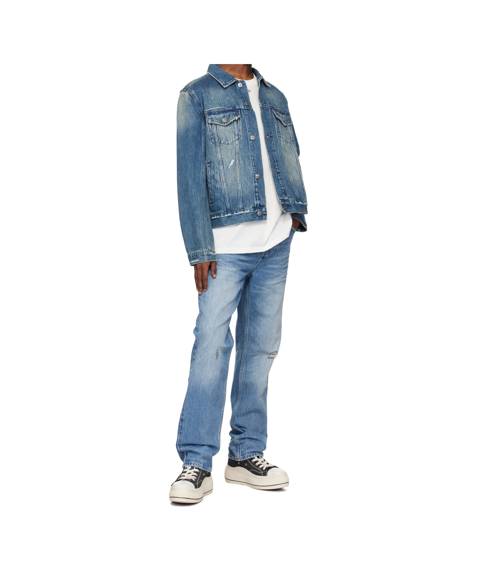 Shop Ksubi Denim Trousers With Belt Loops In Blue