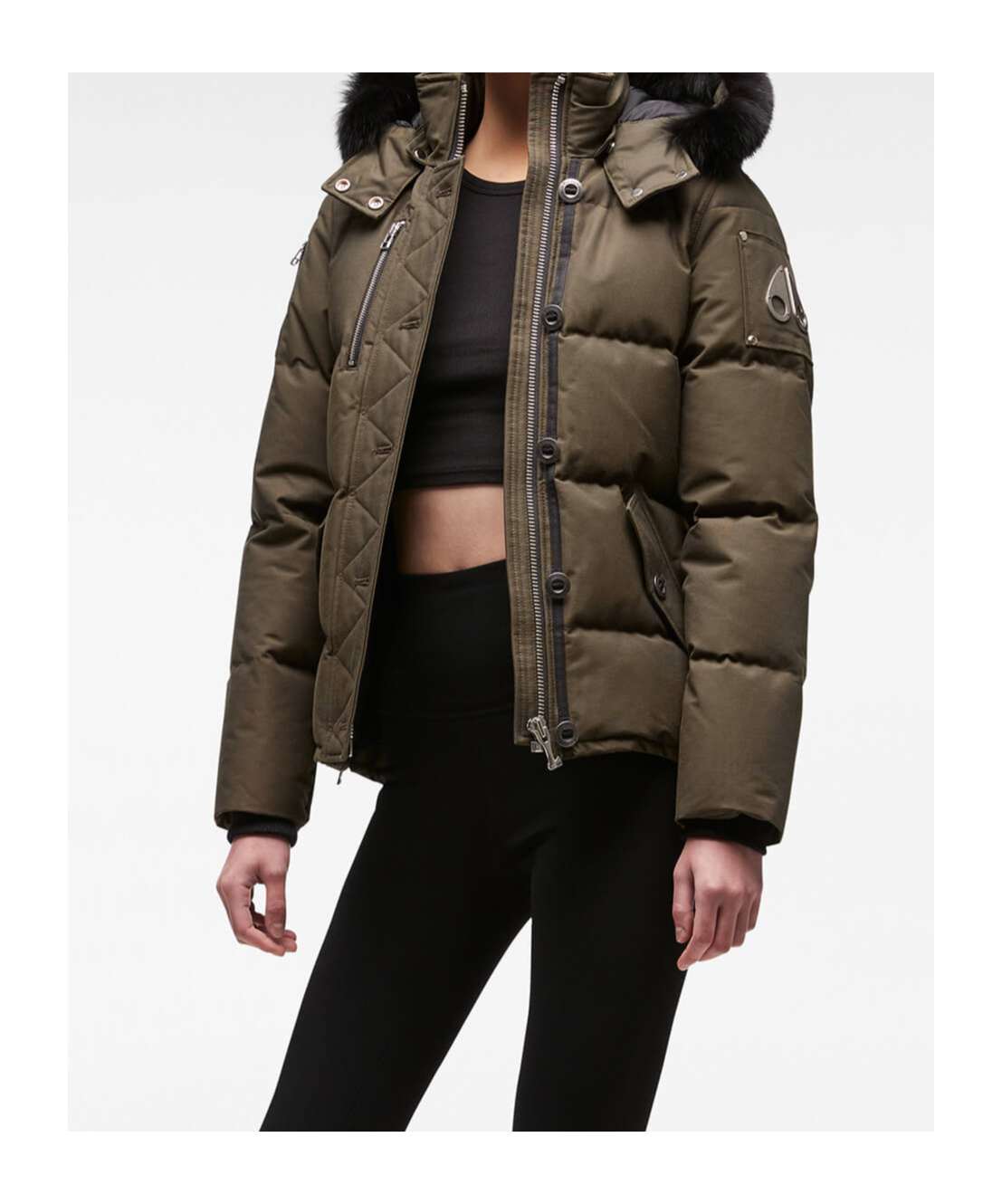Moose Knuckles Military Green Down Jacket In Black