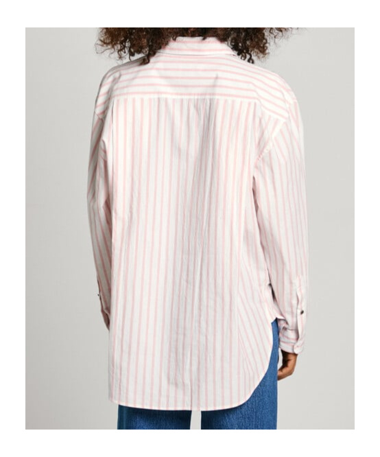 Pepe Jeans London Lapel Long-sleeved Shirt In Pale Pink