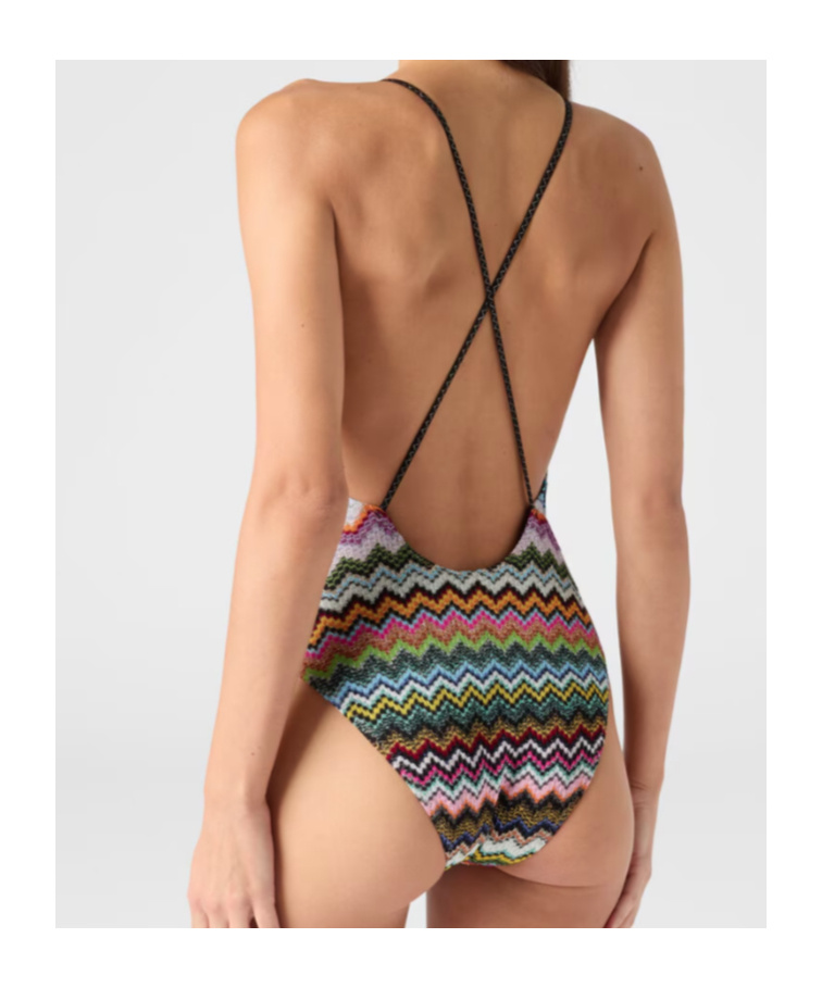 Missoni One Piece Swimsuit Cross Back V Neckline In Multi