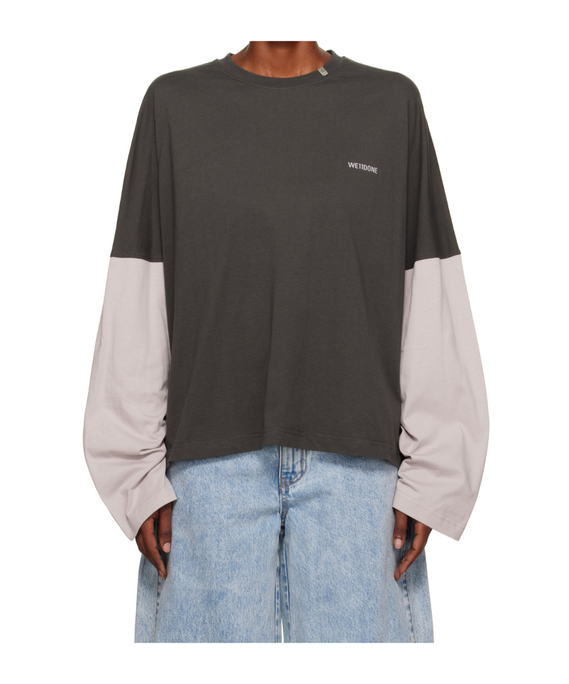 We11 Done Grey Code Long-sleeved T-shirt In Gray