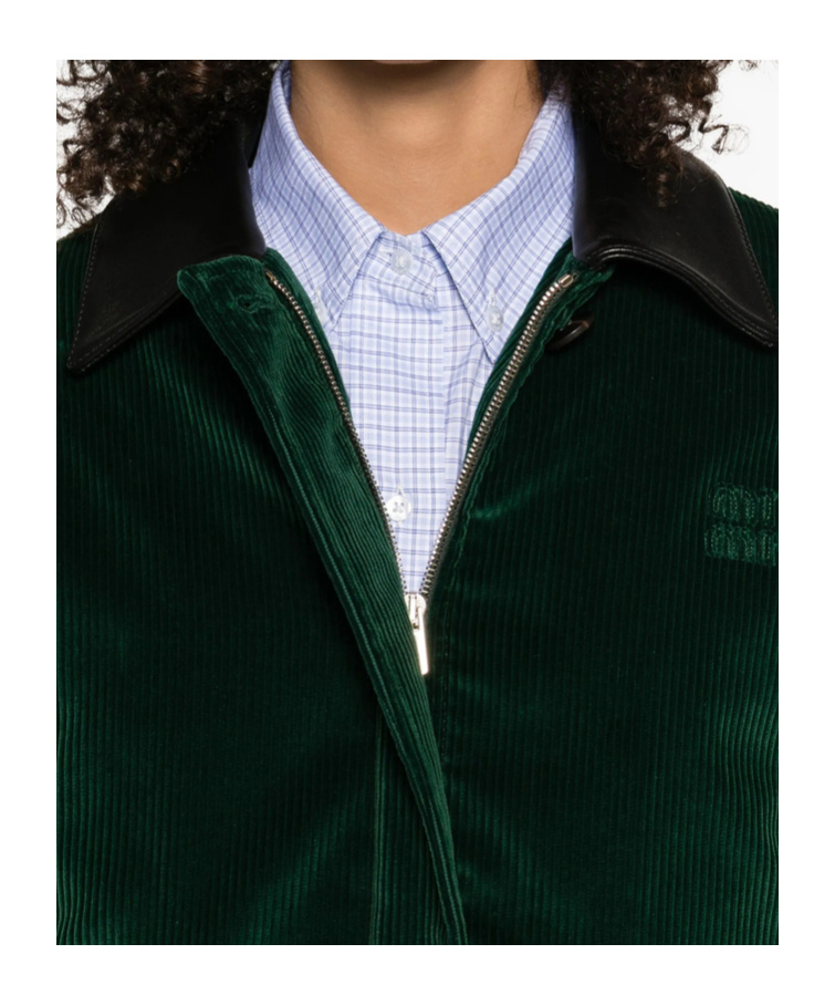 Miu Miu Leather-collar Jacket In Green