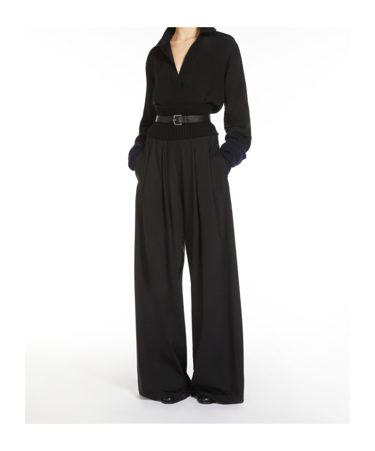 Max Mara Stretch Wool Pants In Black