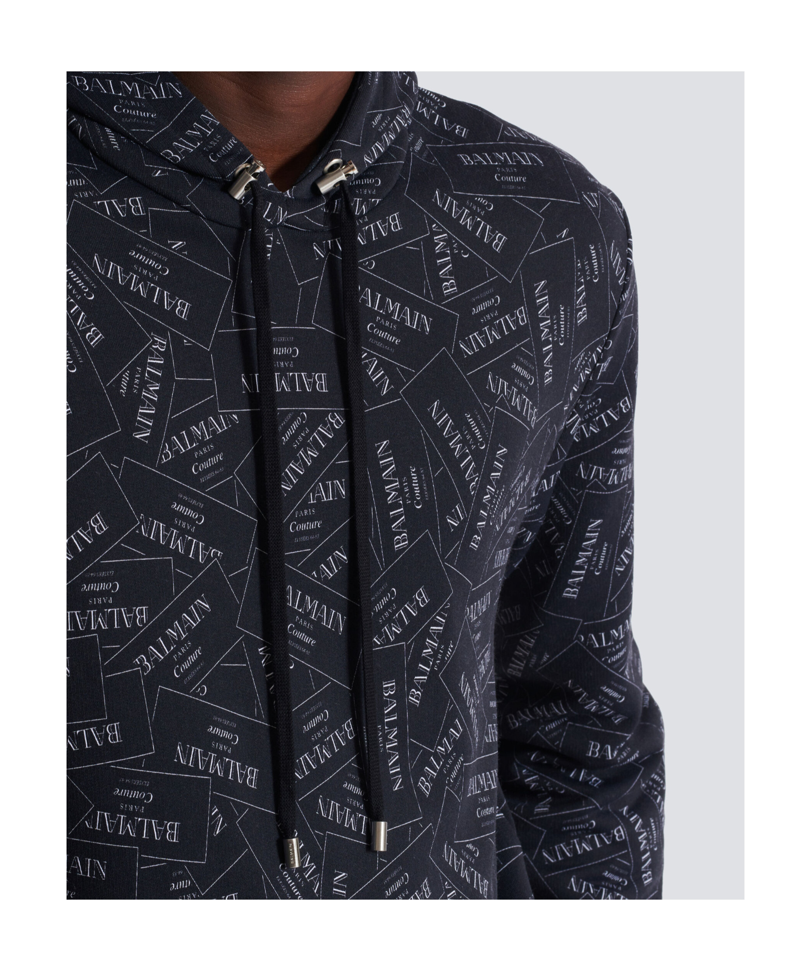 Balmain Couture Label-print Hoodie In Black