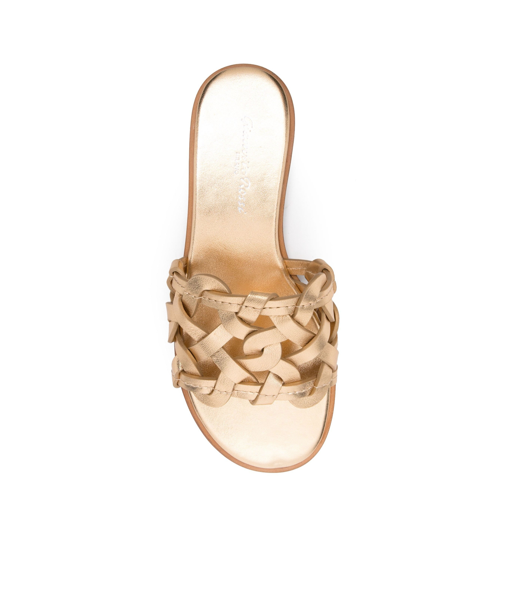 Gianvito Rossi Amalfi Gold Tone Interwoven Leather Sandals In Nude