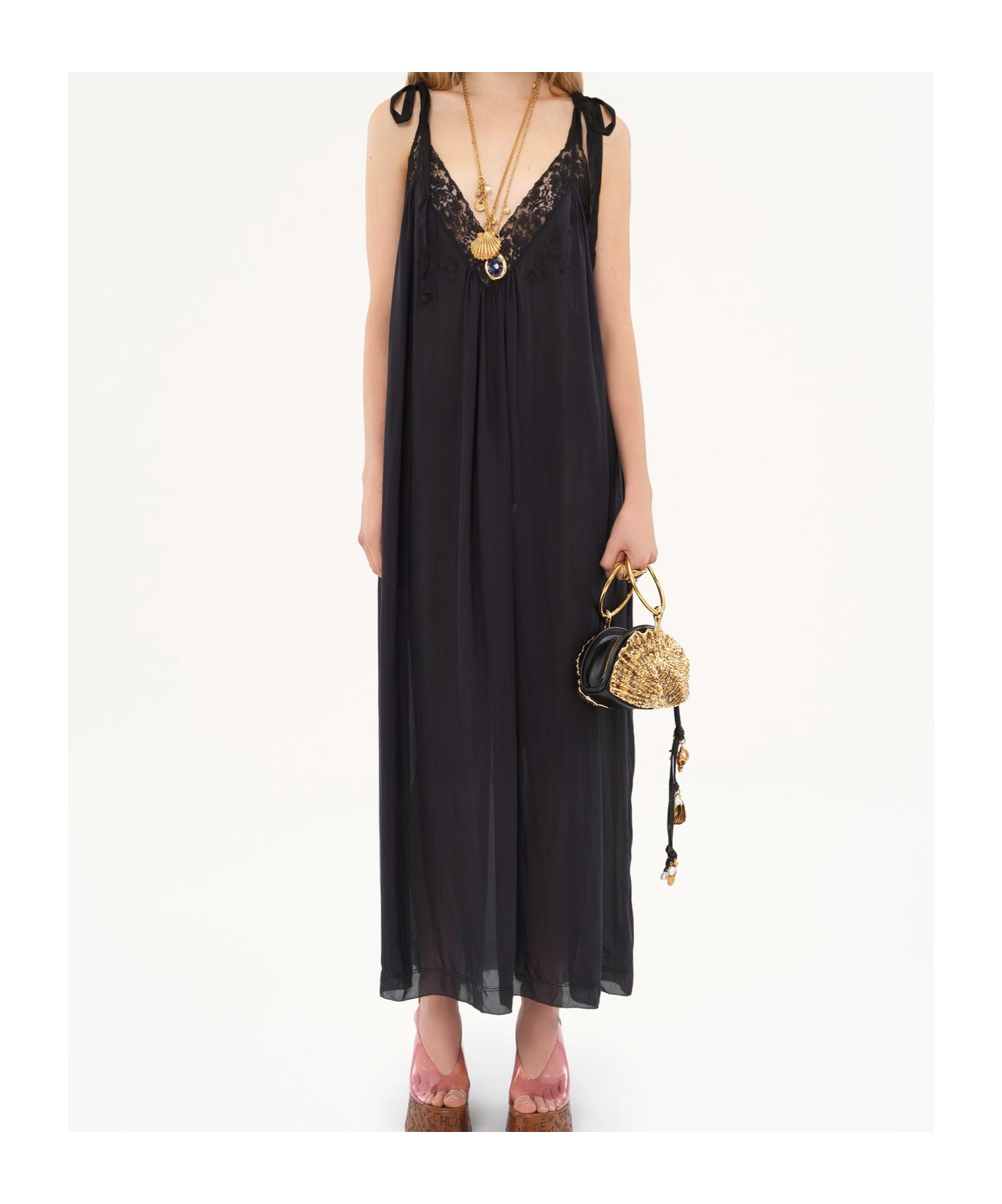 Chloé Lace-trimmed Organic Silk Charmeuse Maxi Dress In Black