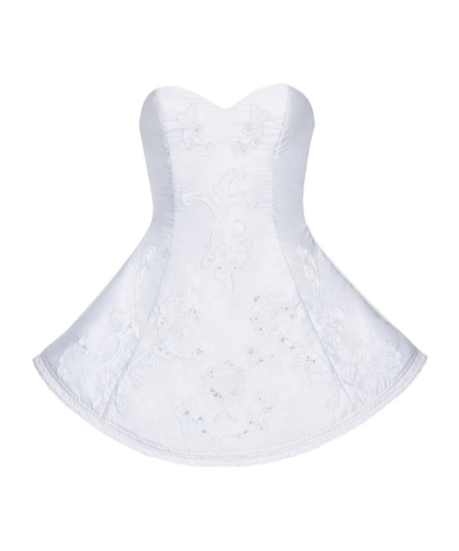 Magda Butrym Lace Poplin Strapless Babydoll Mini Dress In White In White