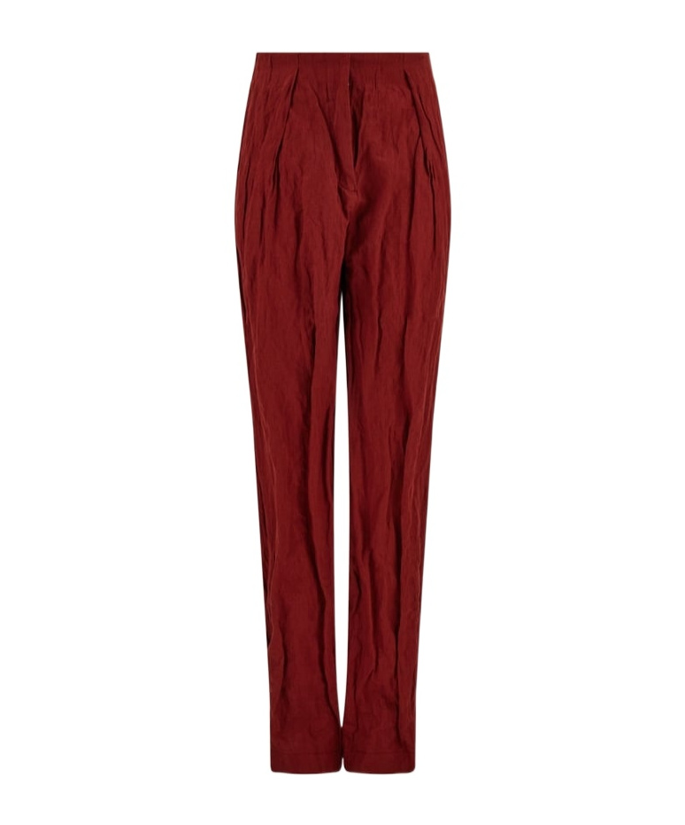 Ferragamo Crinkled Pleated Pants In College Red
