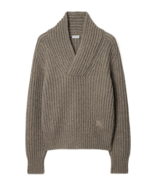 Burberry Soft Wool Knit Sweater With Shawl Collar In Gray