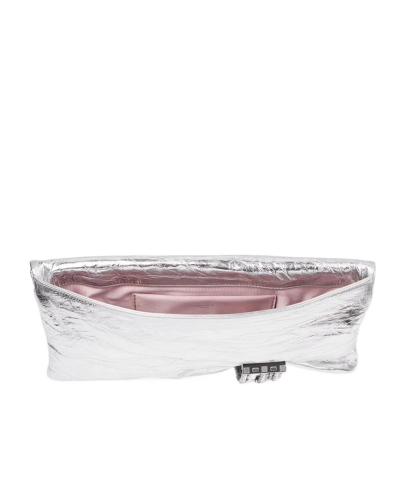 Jimmy Choo Rectangular Clutch Metallic Finish Embellished Strap In White