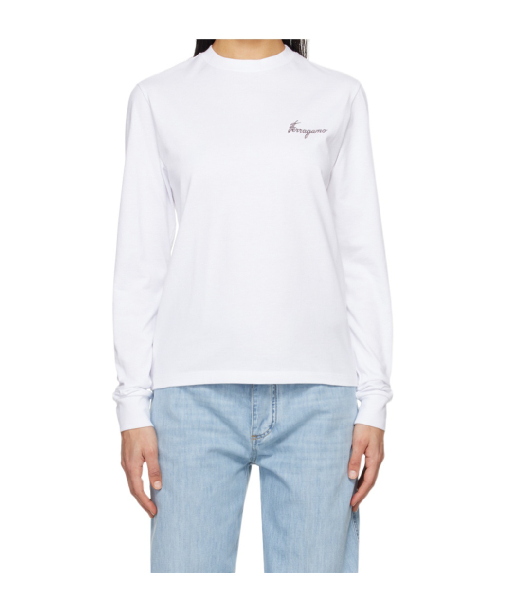 Ferragamo White Printed Long Sleeve T-shirt In White