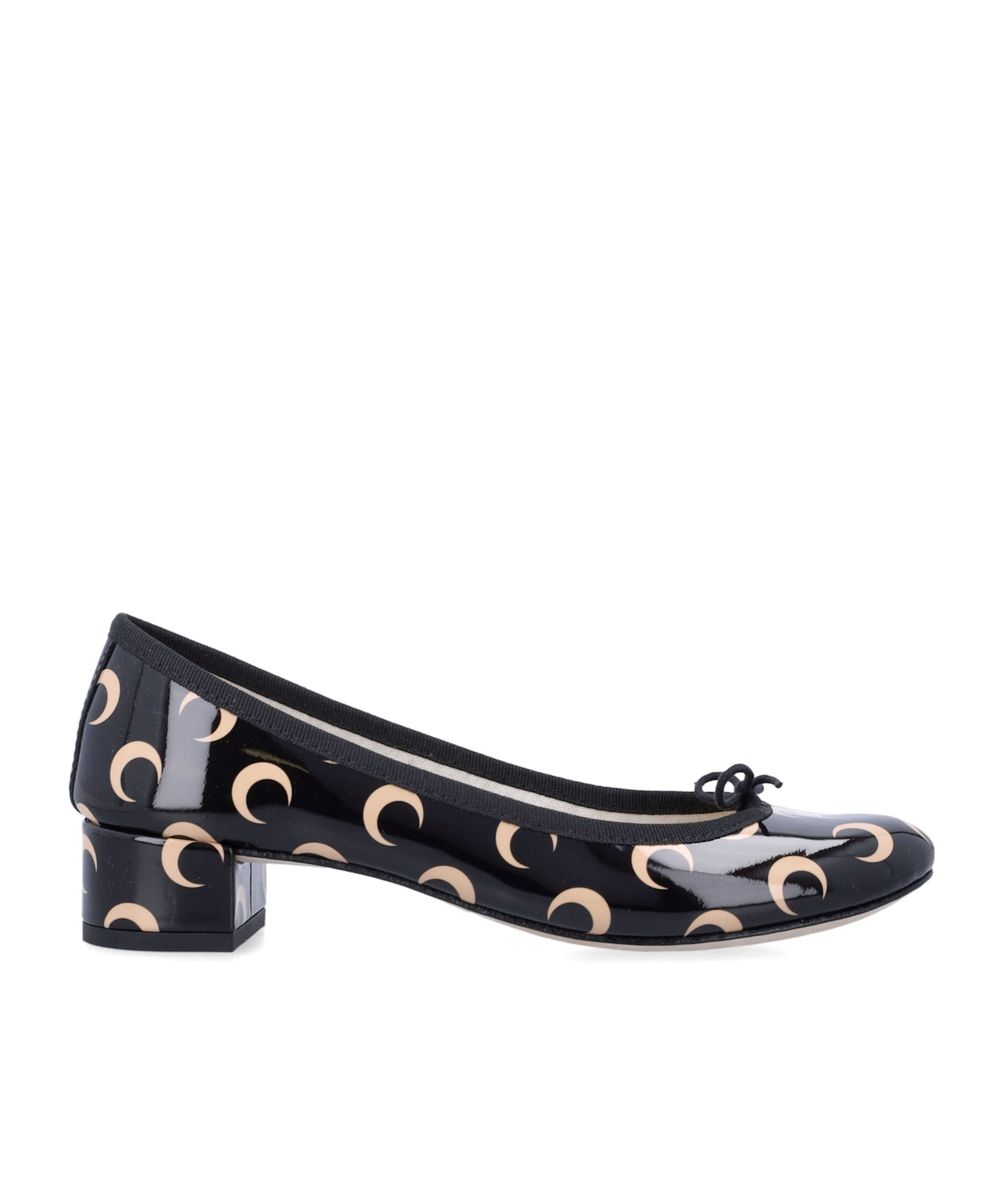 Marine Serre 'camille X Repetto' Black Ballerinas With All-over Logo Motif And Wide Heel In Leather Woman In Black