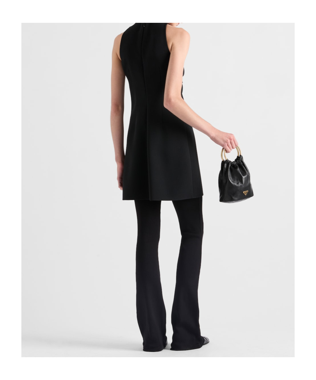 Prada Bow Jeweled Button Mini Dress In Black