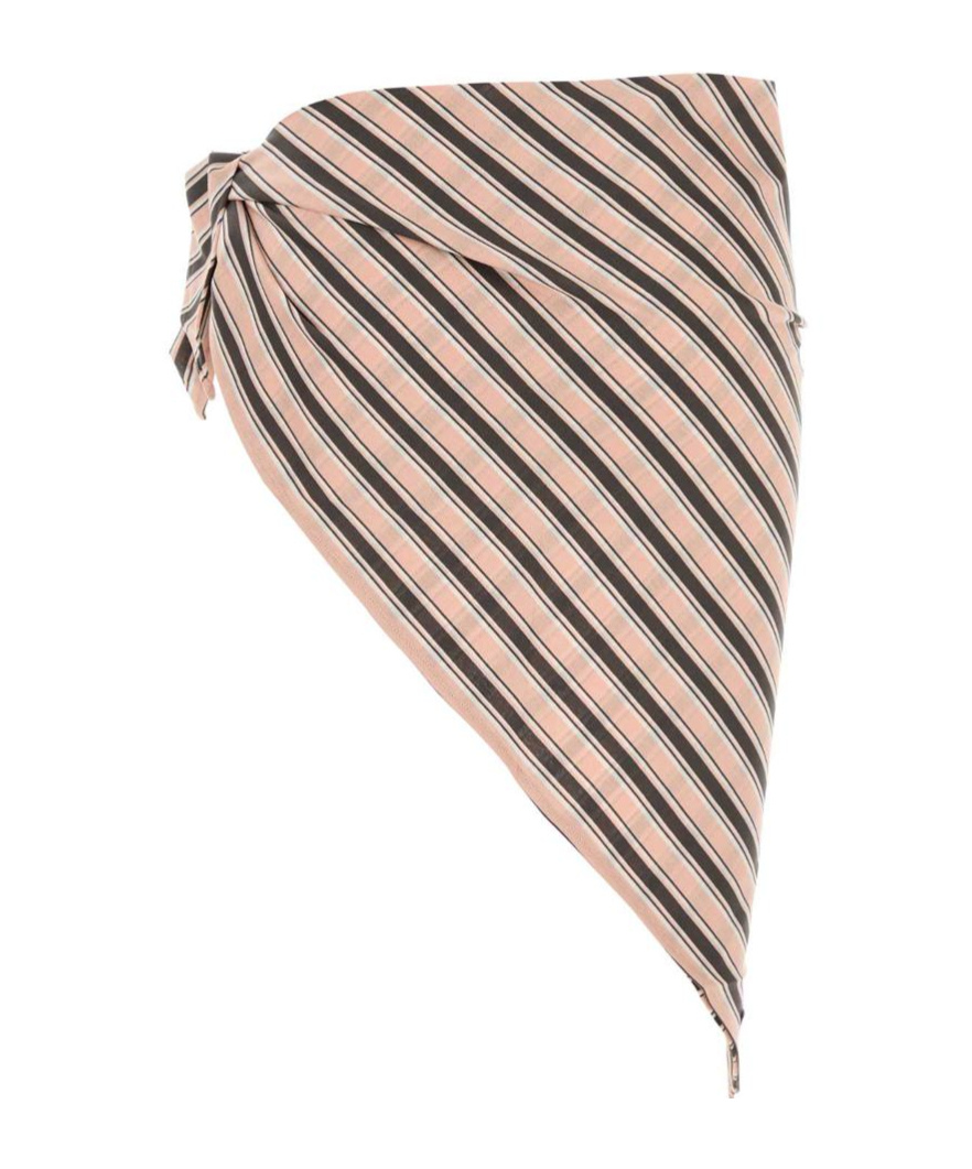 Prada Cotton Sarong With Embroidered Stripes And Tie In Brown