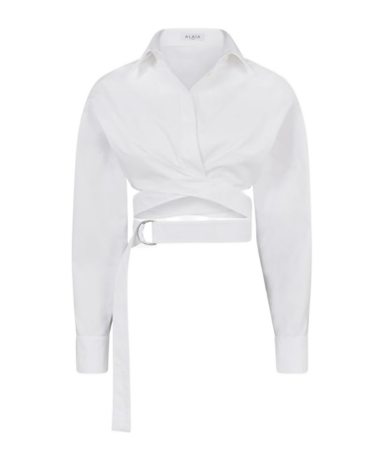 Shop Alaïa Wrap Around Cotton Shirt In White