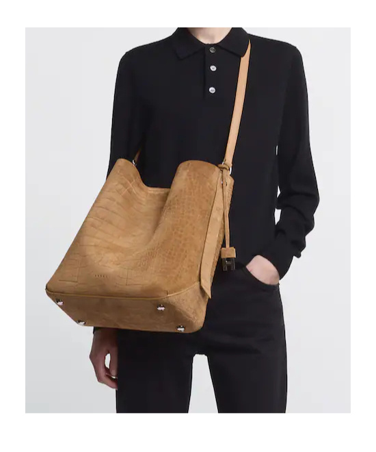 Hogan Suede Hobo Tote Adjustable Shoulder Strap In Sand