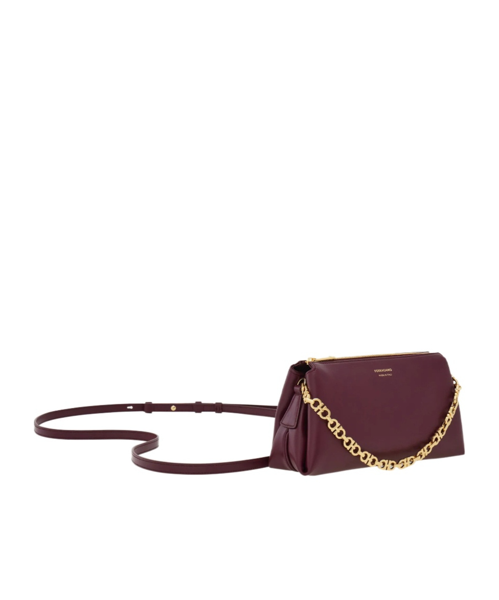 Ferragamo Embossed Logo Chain Mini Bag In Purple