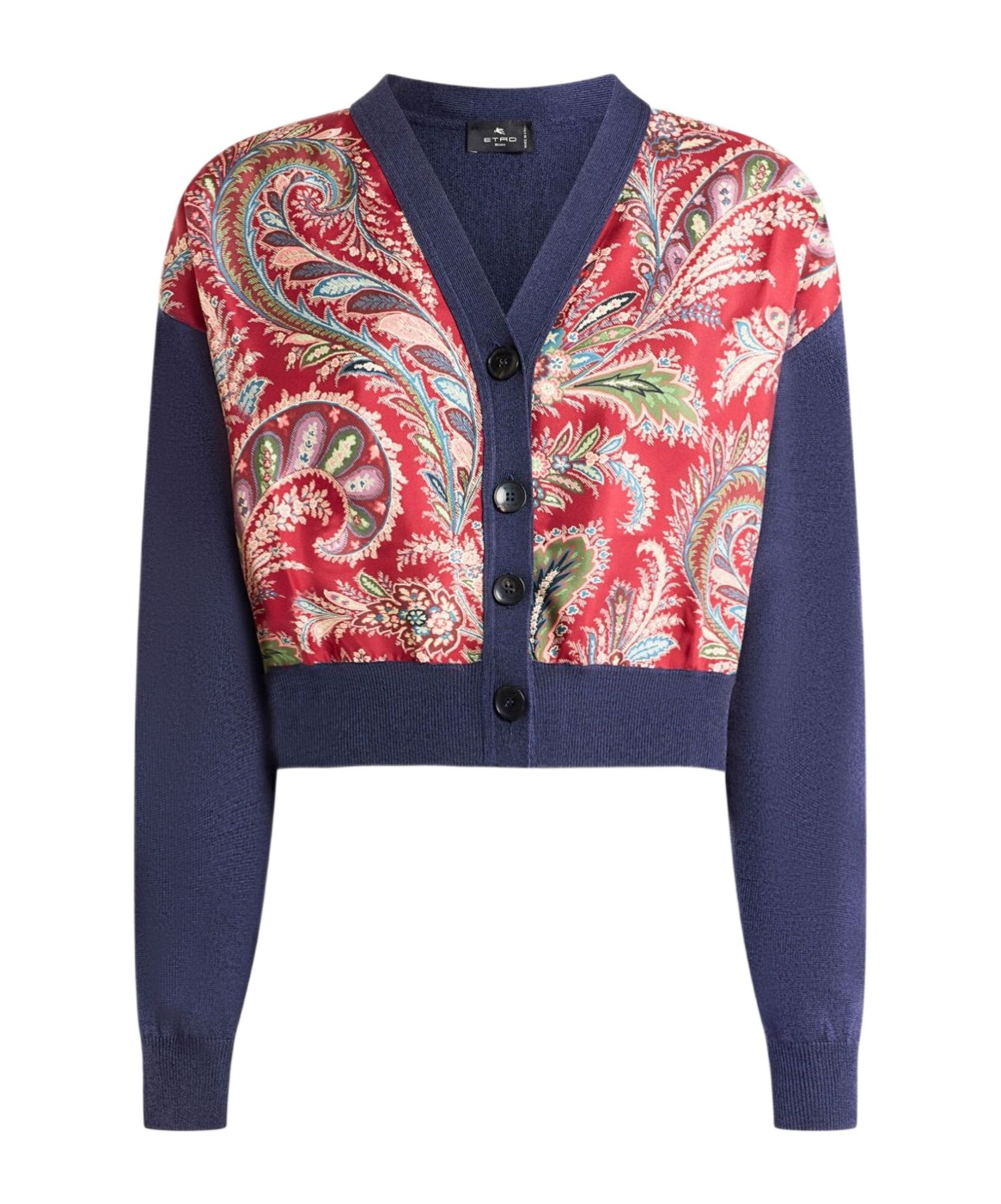 Etro Cropped Cardigan With Printed Insert In Purple