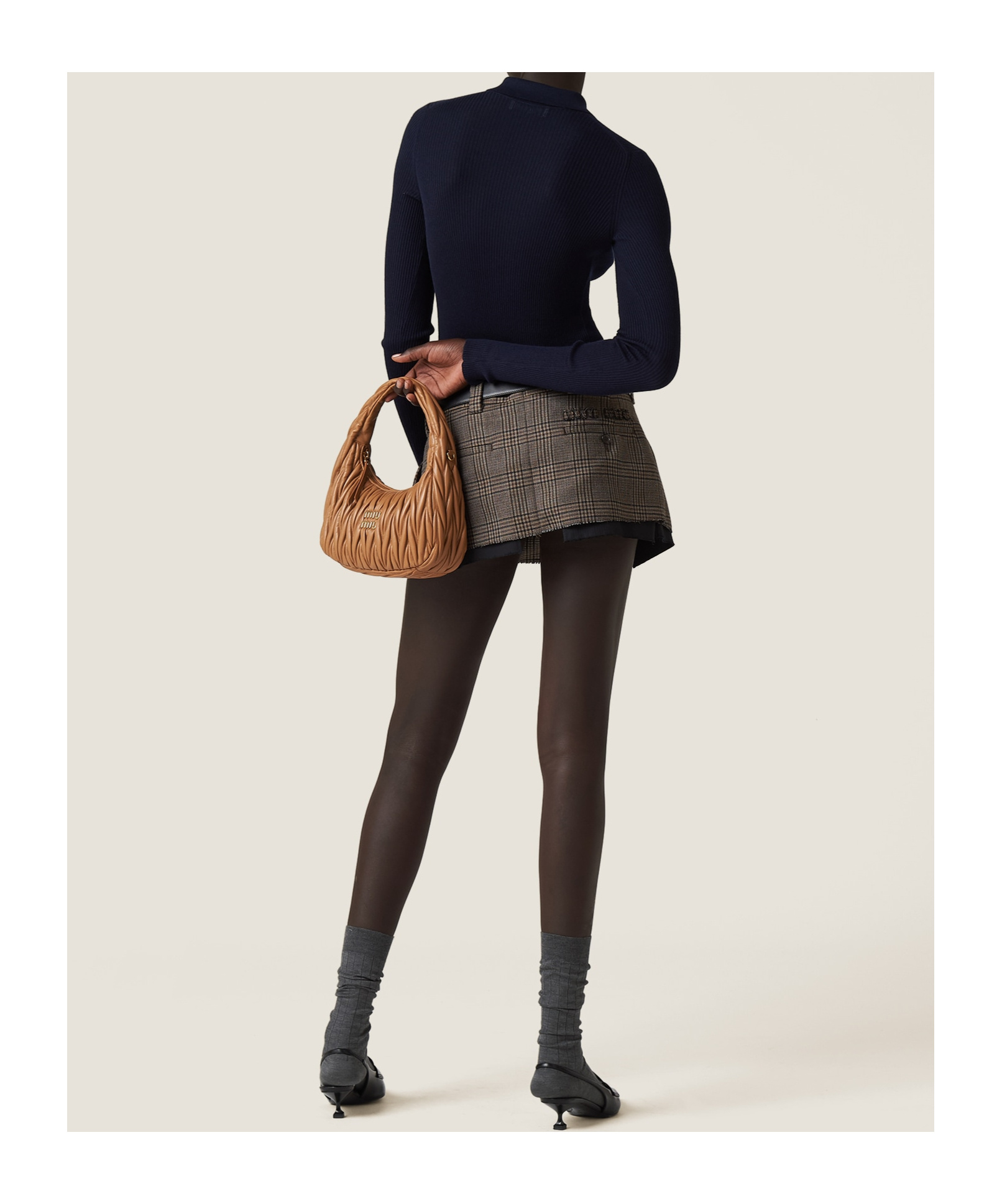 Miu Miu Logo Ribbed-knit Cashmere And Silk Polo Shirt In Black