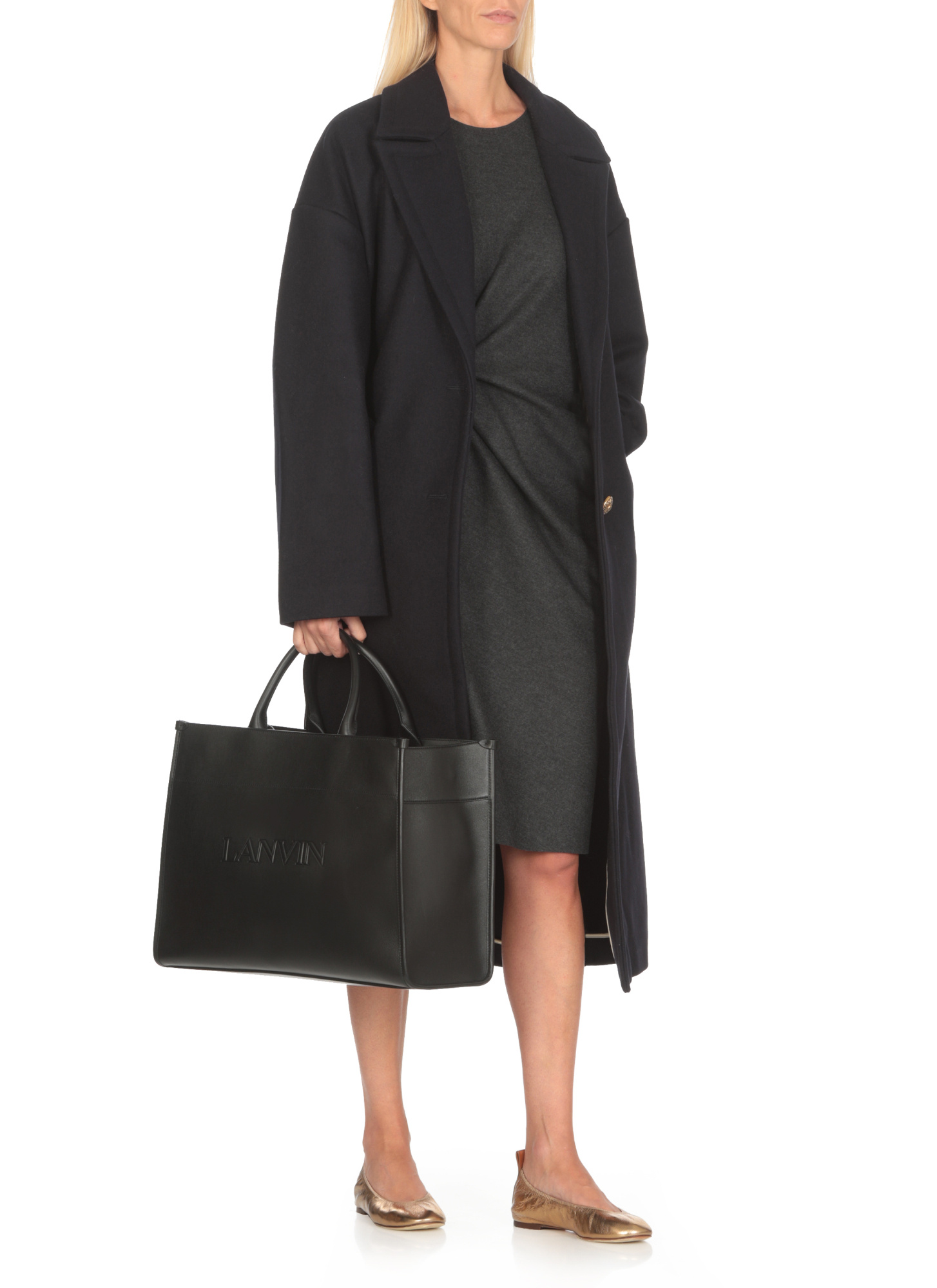 Shop Lanvin Logo-embossed Leather Tote Bag In Black