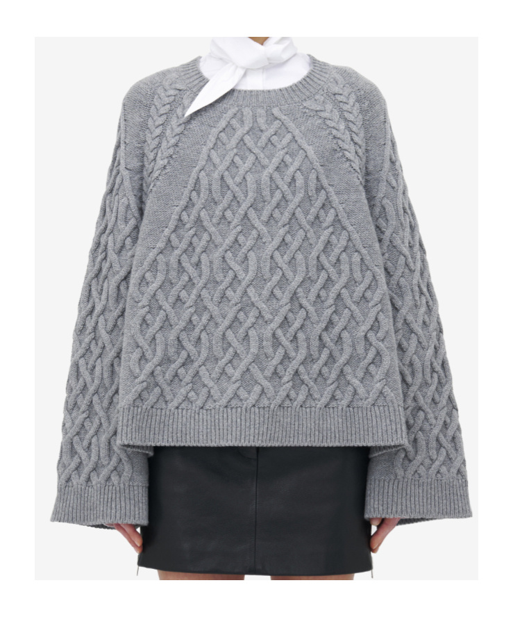 Alexander Mcqueen Cable Crew Neck Jumper In Gray