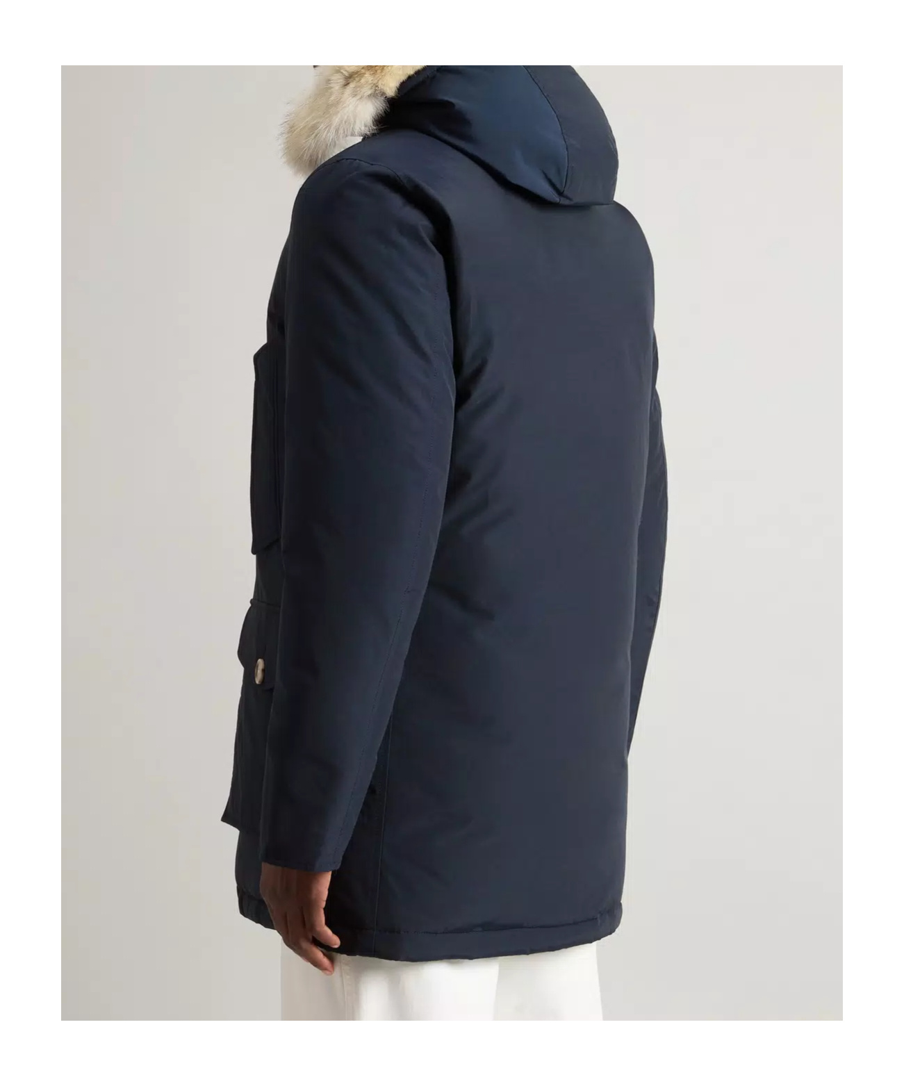 Woolrich Arctic Parka In Ramar Cloth With Detachable Fur Trim In Blue