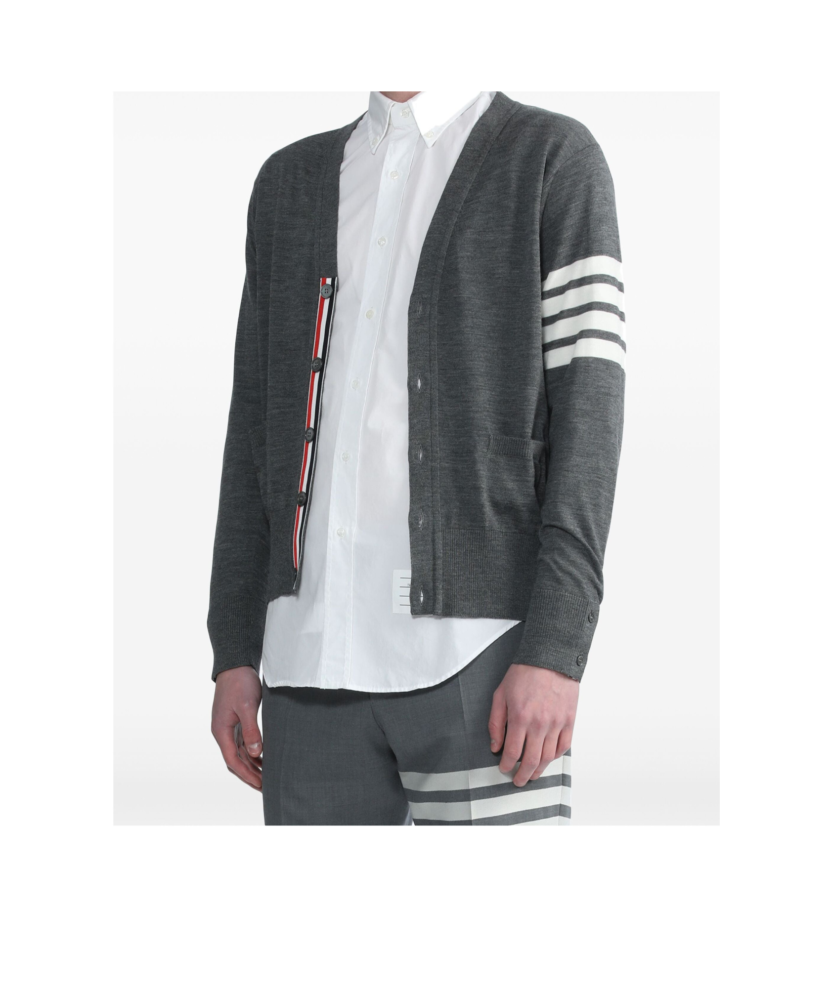 Shop Thom Browne V-neck Long-sleeved Cardigan In Gray