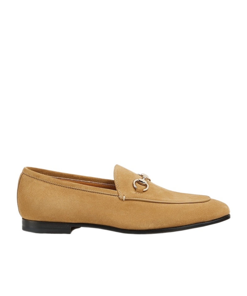 Gucci Jordaan Horsebit Suede Loafers In Nude