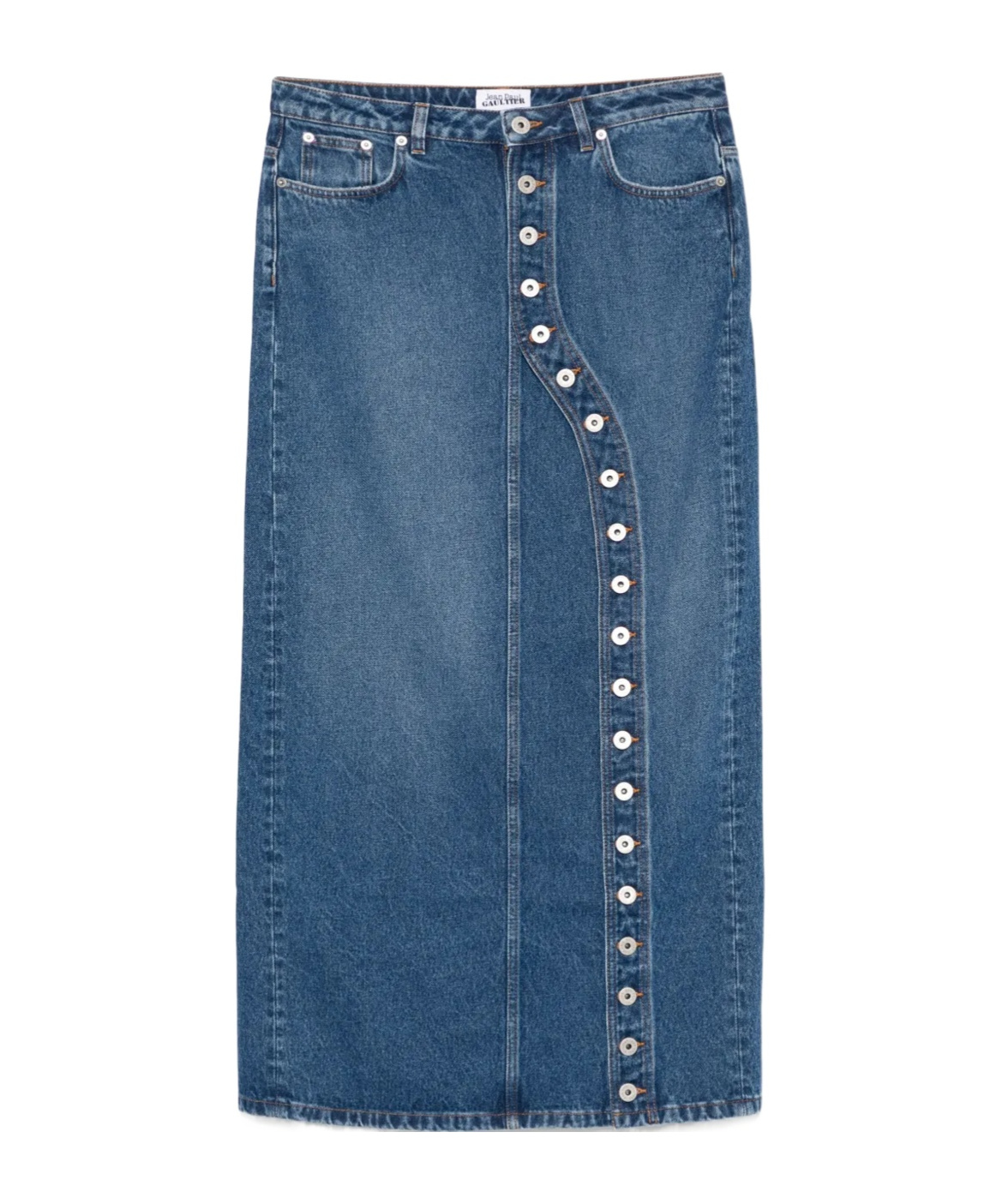Jean Paul Gaultier Asymmetric Denim Midi Skirt